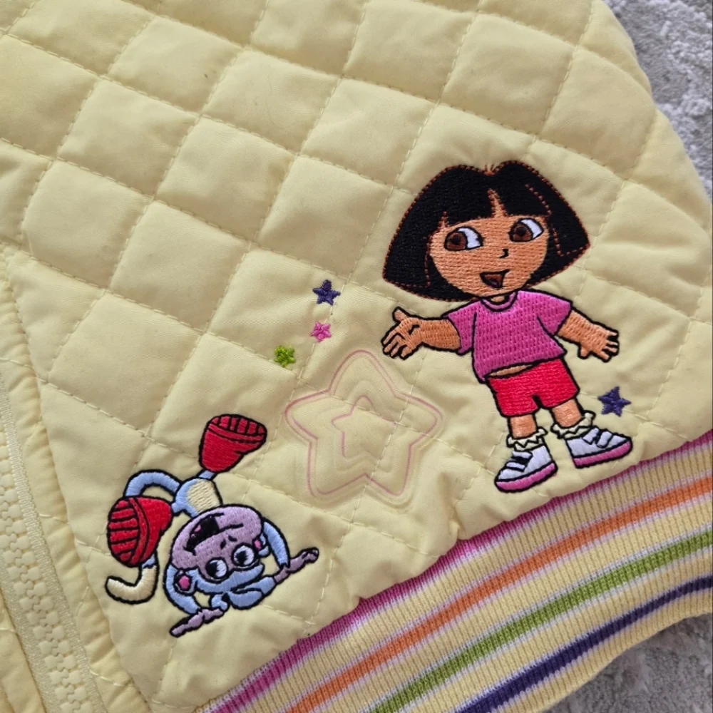 Vintage Y2k Yellow Nick Jr. Dora The Explorer Quilted Vest